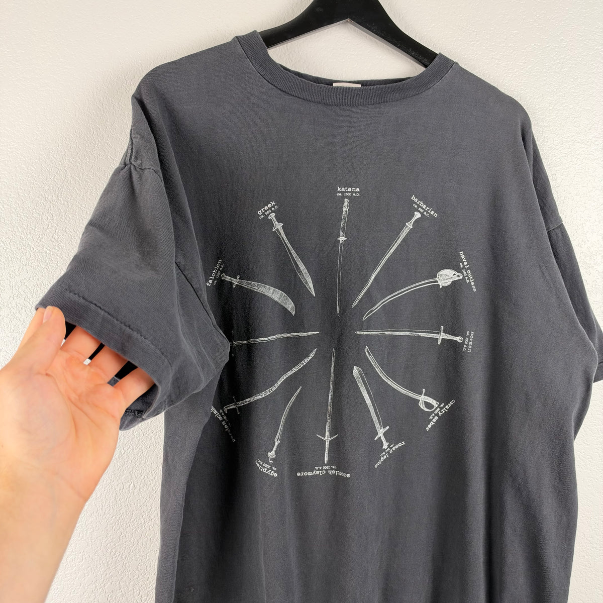 90s Faded Boxy Highlander Sword Spiral Tshirt - XL