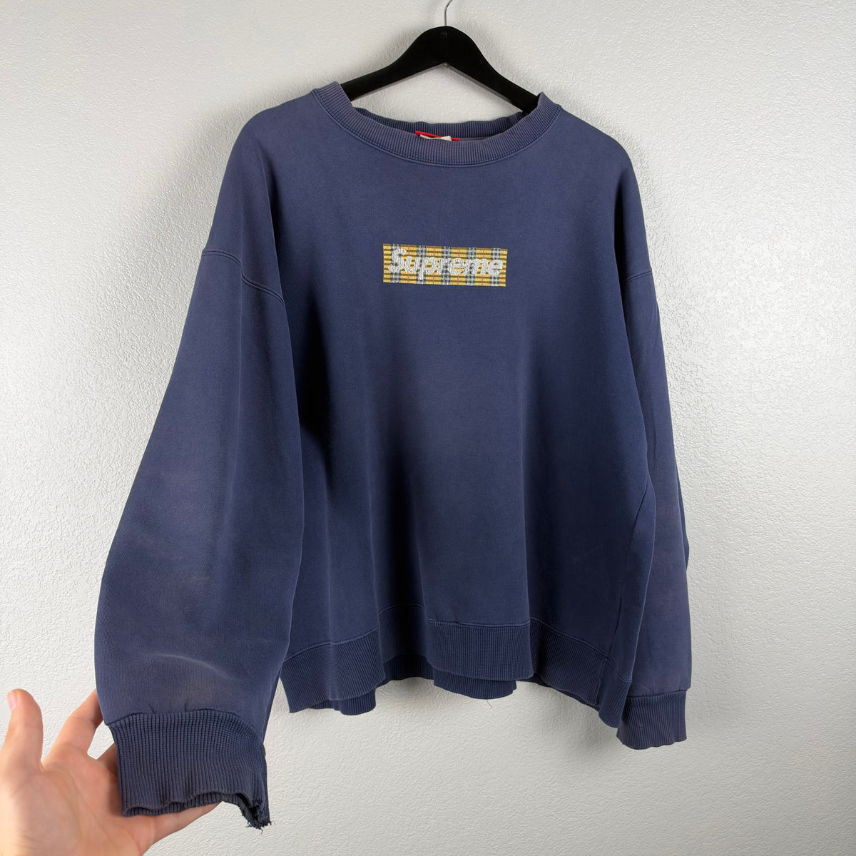 Grail 90s Faded Navy Supreme x Burberry Bootleg Crewneck - XL