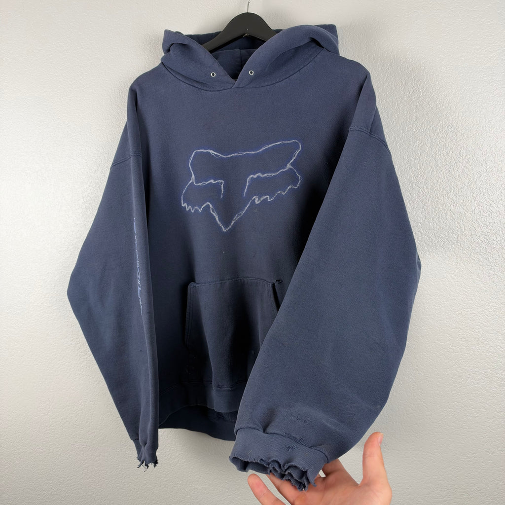 Faded Distressed Navy Fox Hoodie -  L