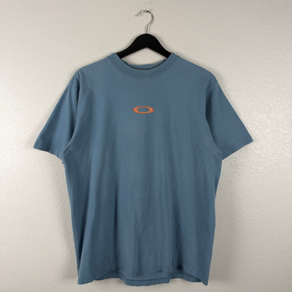 90s Baby Blue Oakley Software Mad Scientist Flame Tshirt - M/L