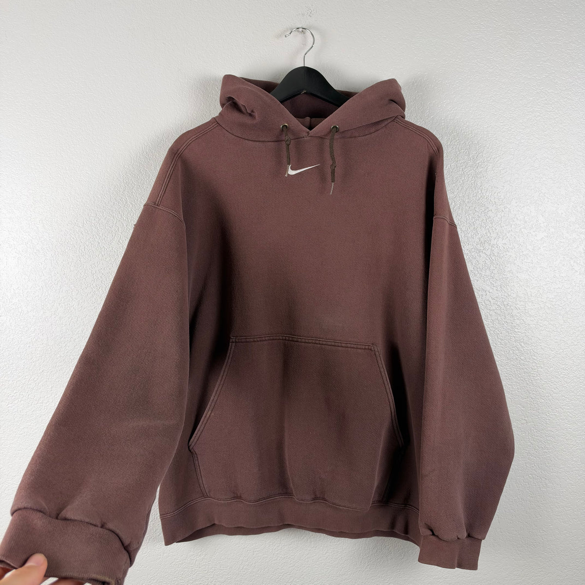 90s Grail Chocolate Brown Nike Center Swoosh Hoodie - L