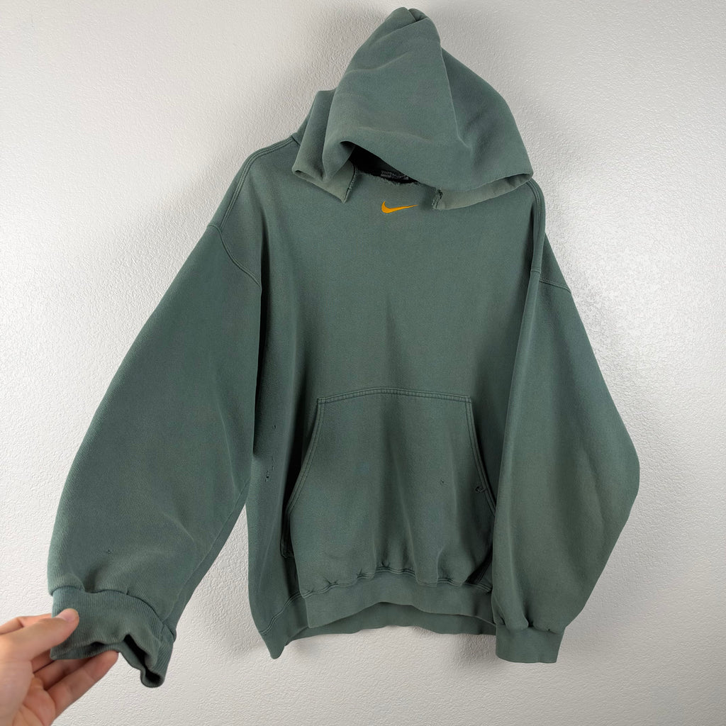 90s Faded Jade Green Nike Center Swoosh Hoodie - L