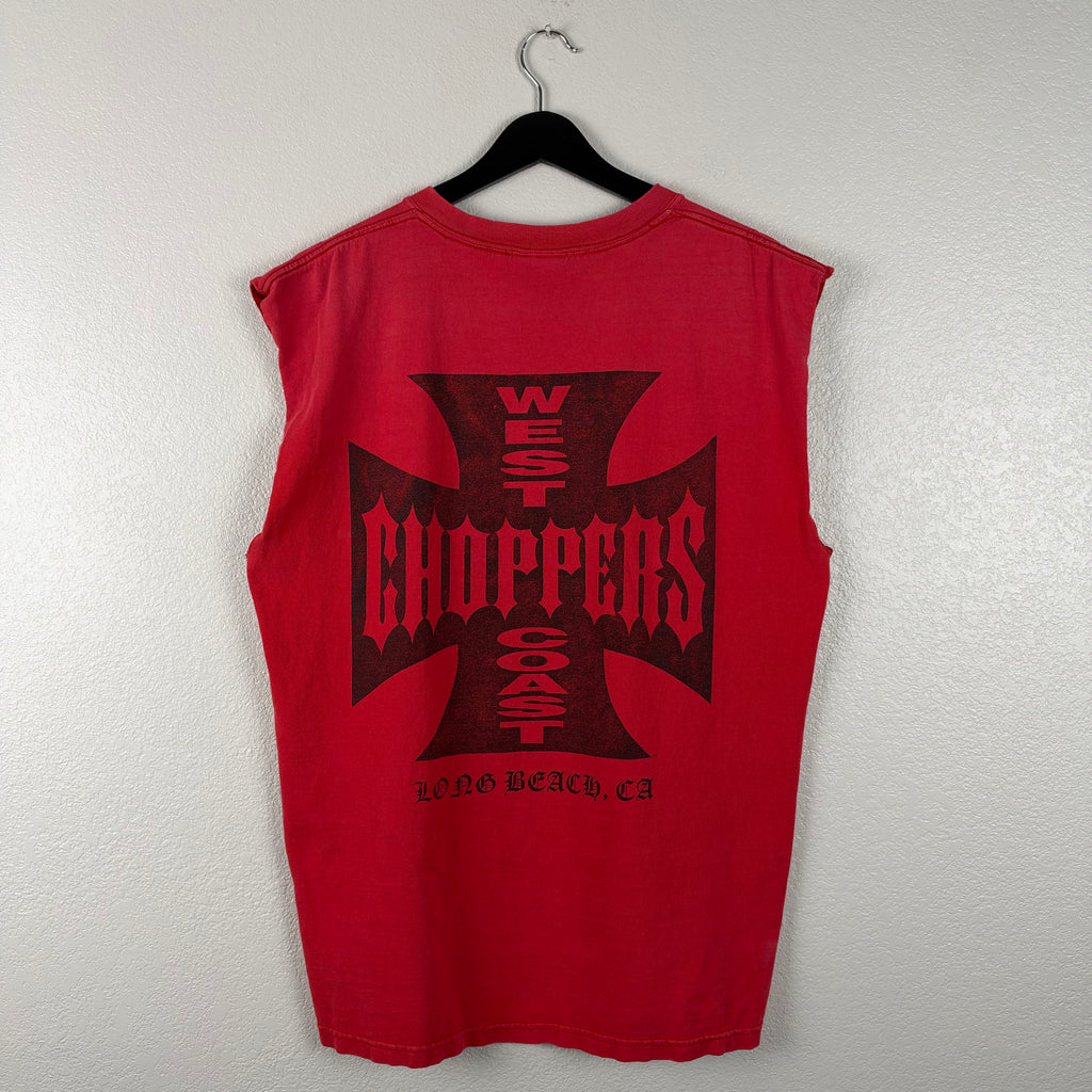 Faded Red West Coast Choppers Cut Off Shirt - L