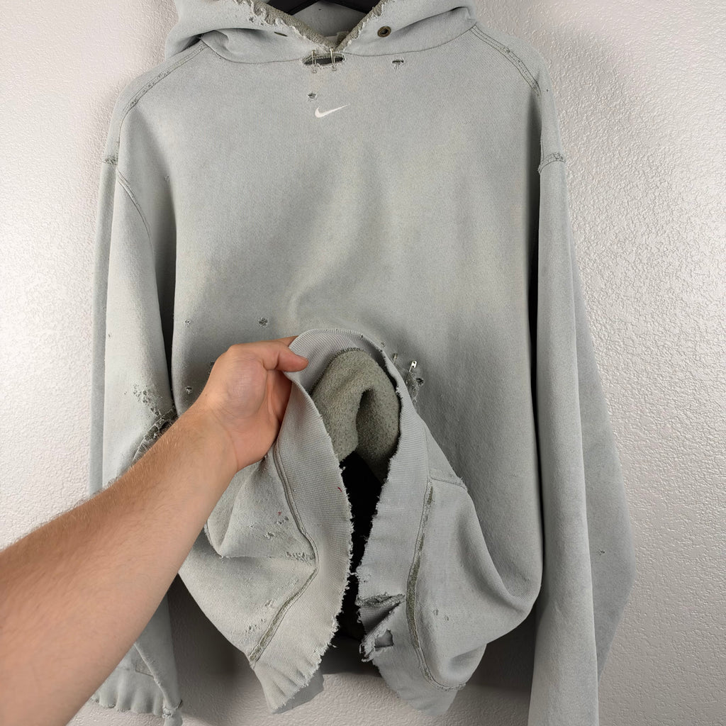 Crazy Thrashed 90s Marshmallow Nike Center Swoosh Hoodie - L/XL