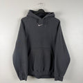 90s Faded Black Nike Center Swoosh Hoodie - L