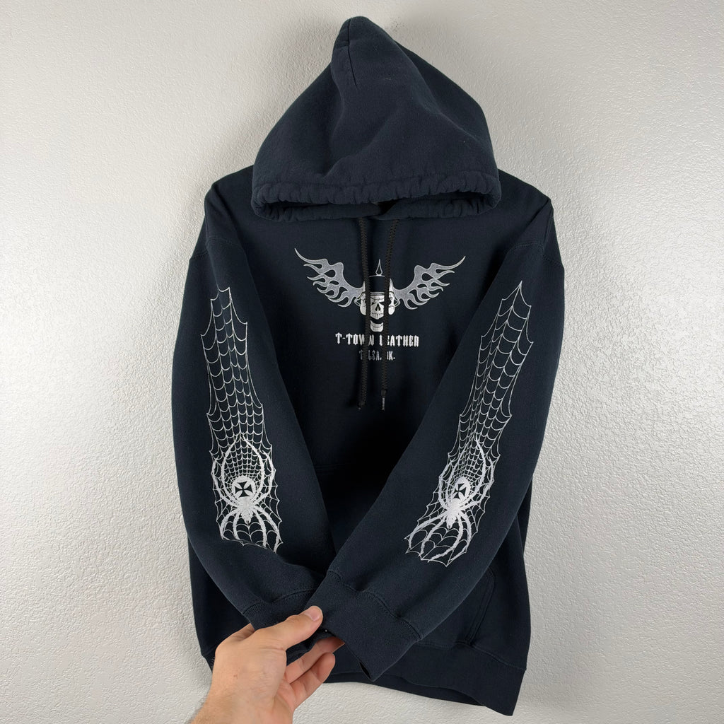 2000s Helmet Skull Spider Biker Hoodie - M