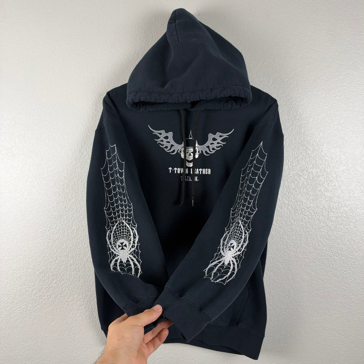 2000s Helmet Skull Spider Biker Hoodie - M