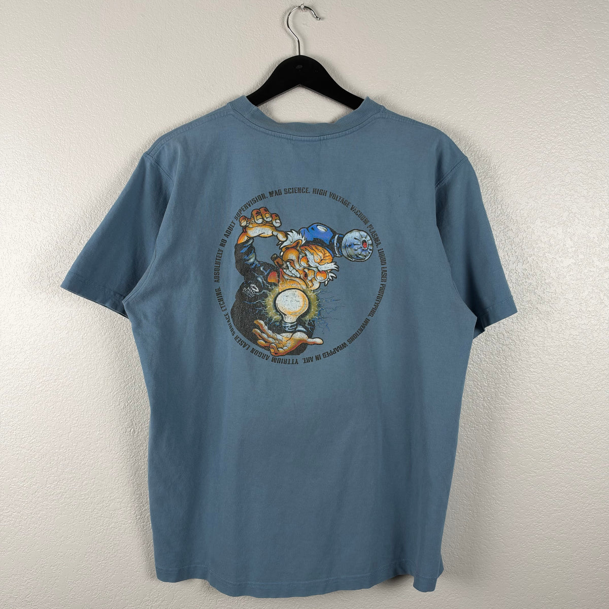 90s Baby Blue Oakley Software Mad Scientist Flame Tshirt - M/L