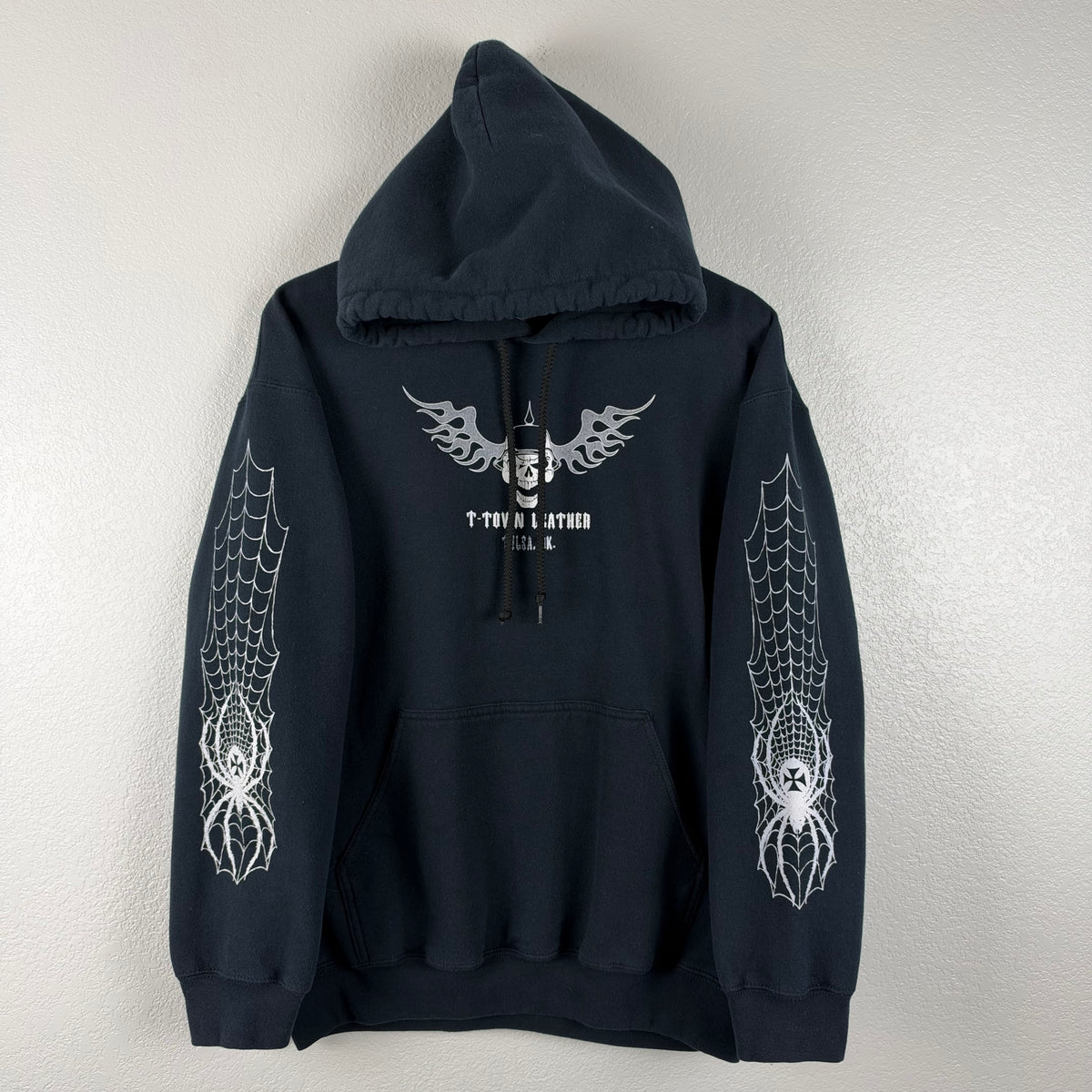 2000s Helmet Skull Spider Biker Hoodie - M