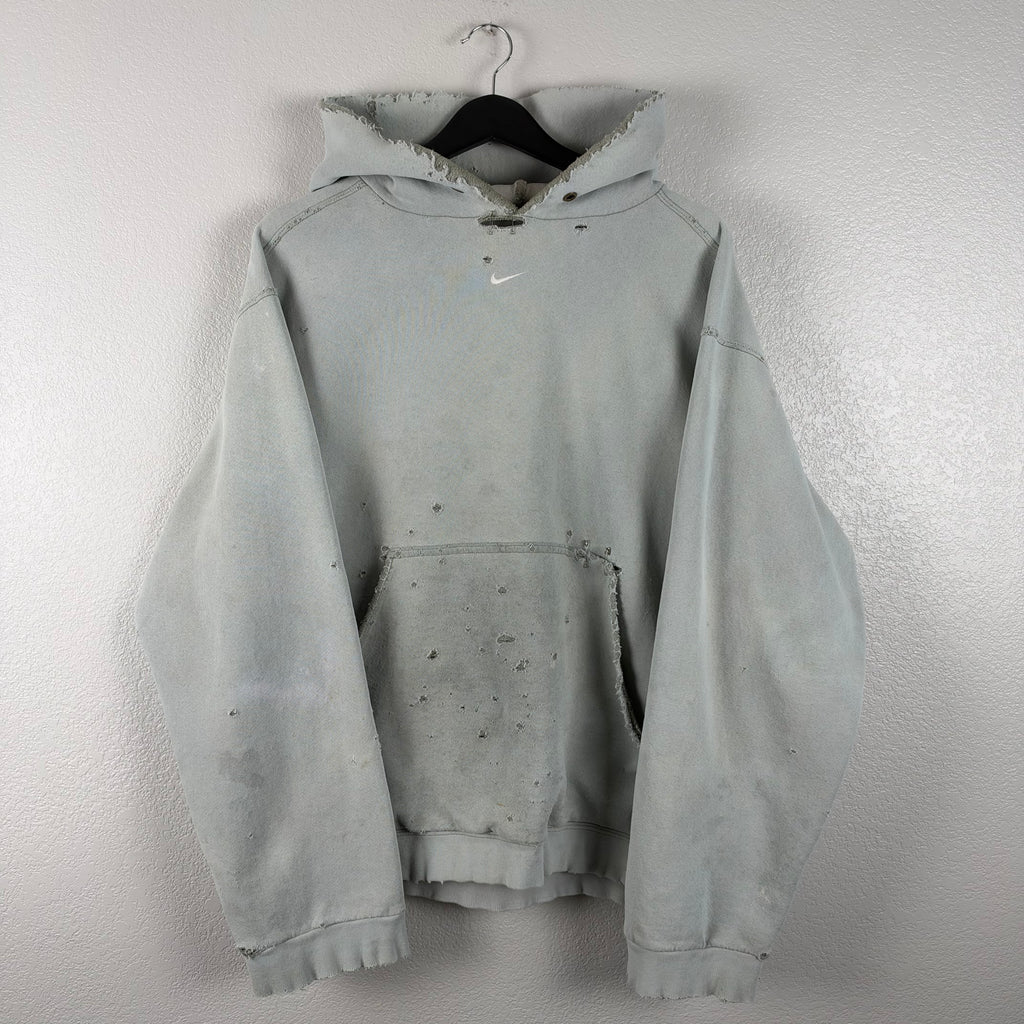 Crazy Thrashed 90s Marshmallow Nike Center Swoosh Hoodie - L/XL