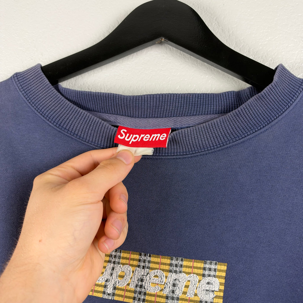 Grail 90s Faded Navy Supreme x Burberry Bootleg Crewneck - XL
