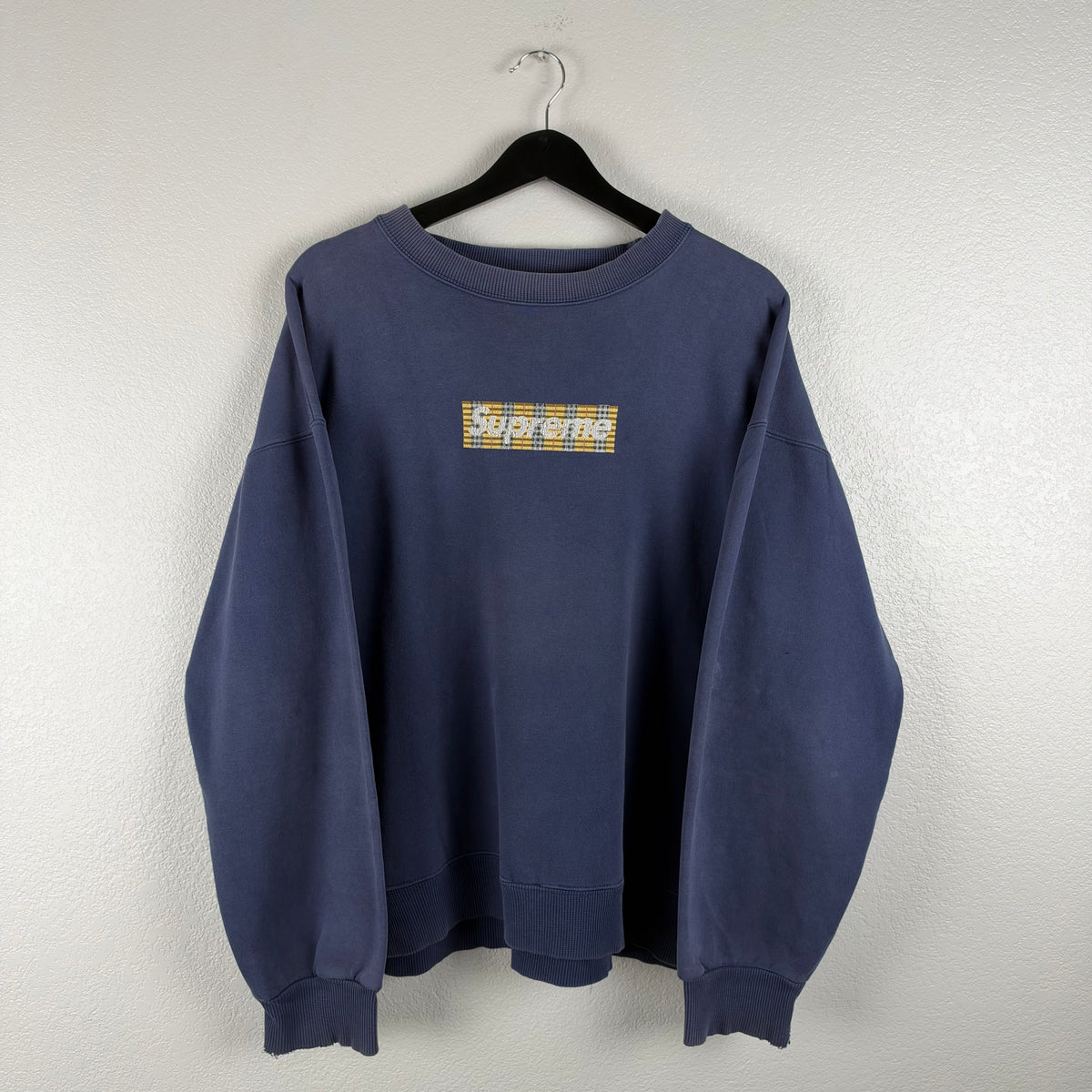 Grail 90s Faded Navy Supreme x Burberry Bootleg Crewneck - XL