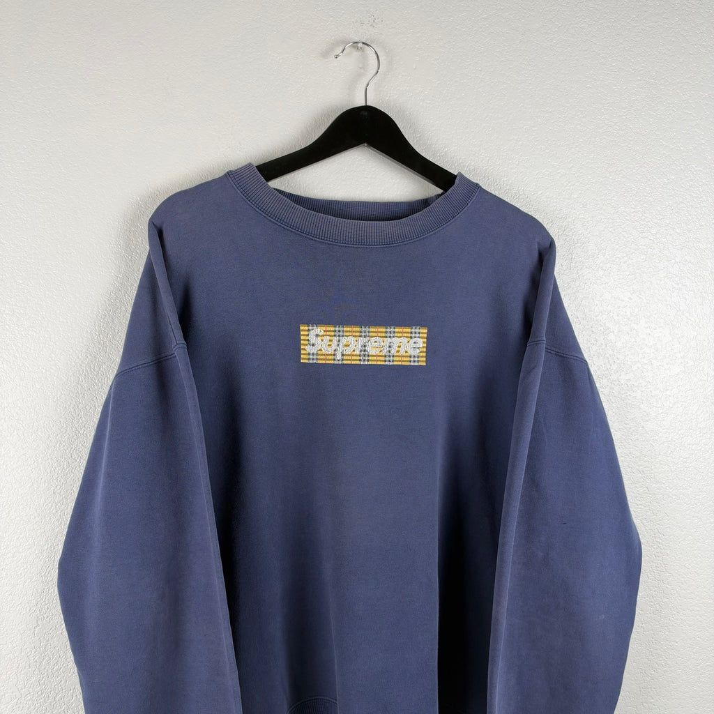 Grail 90s Faded Navy Supreme x Burberry Bootleg Crewneck - XL