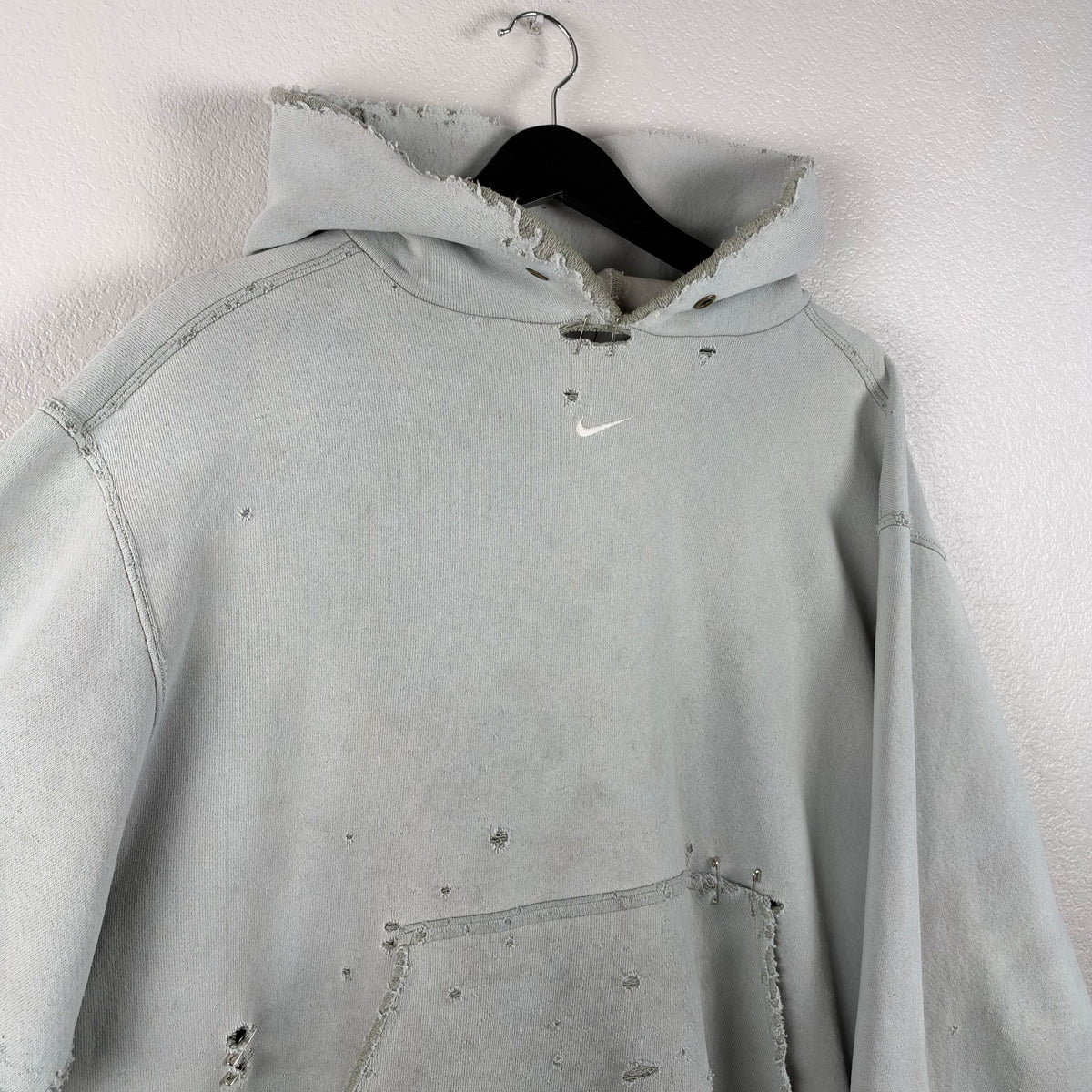 Crazy Thrashed 90s Marshmallow Nike Center Swoosh Hoodie - L/XL