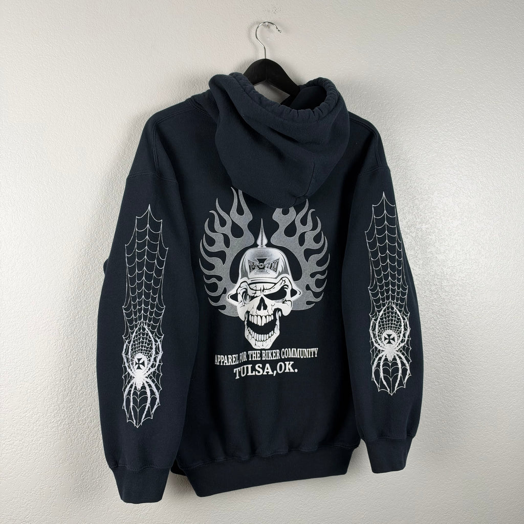 2000s Helmet Skull Spider Biker Hoodie - M