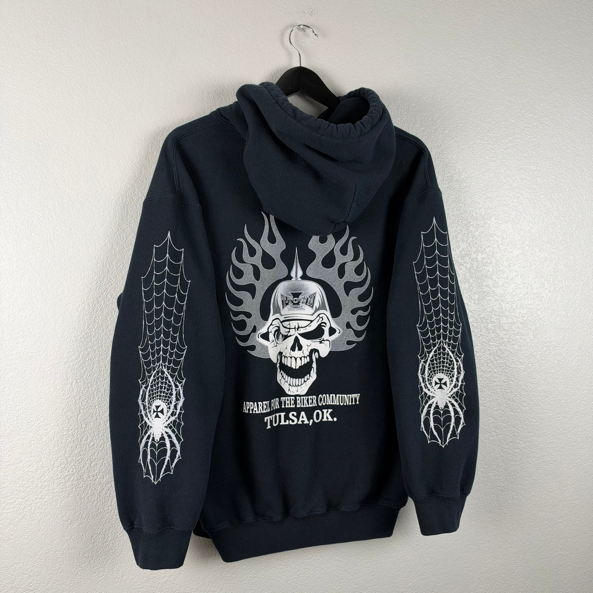 2000s Helmet Skull Spider Biker Hoodie - M