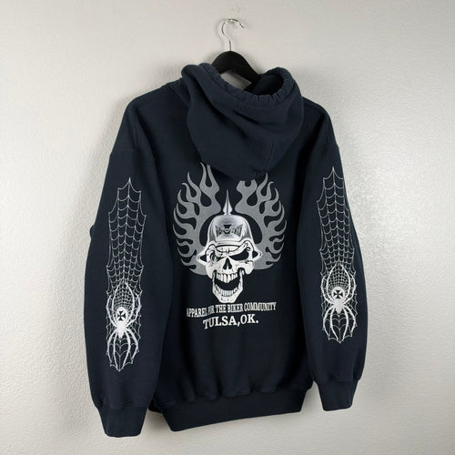 2000s Helmet Skull Spider Biker Hoodie - M