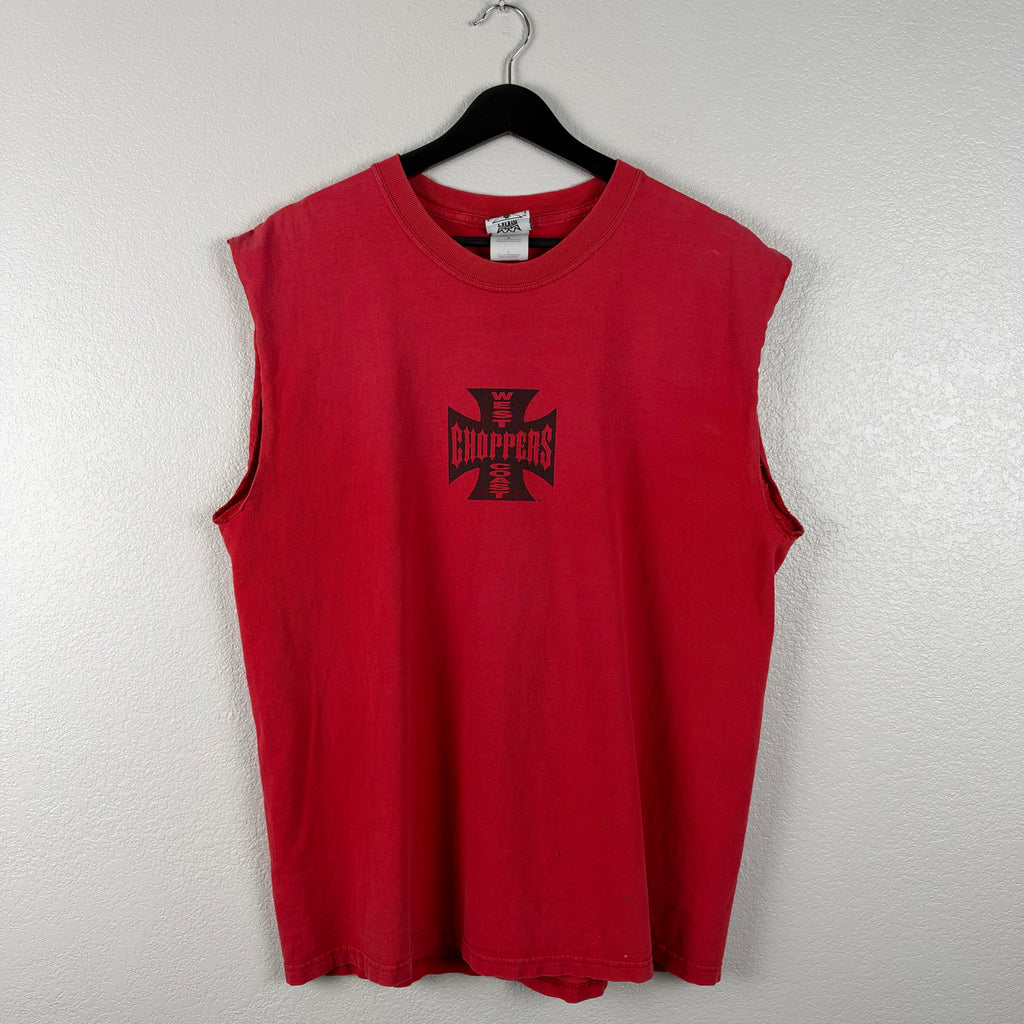 Faded Red West Coast Choppers Cut Off Shirt - L