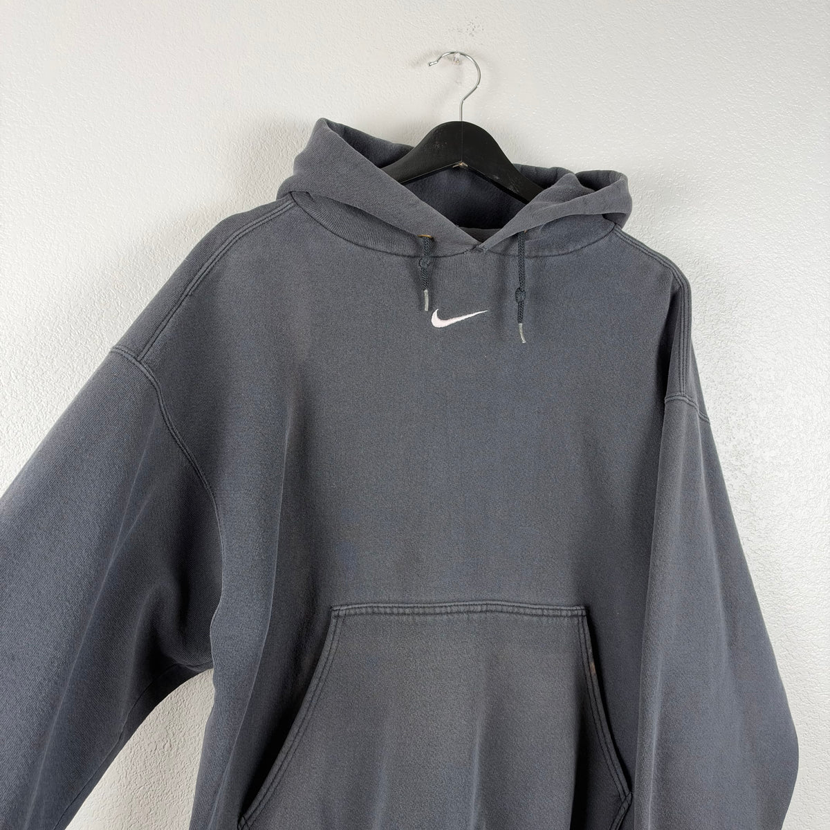 90s Faded Black Nike Center Swoosh Hoodie - L