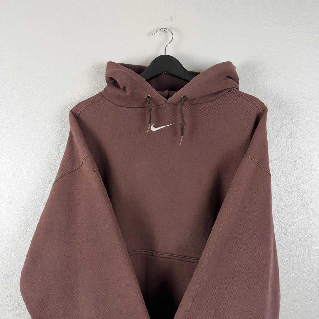 90s Grail Chocolate Brown Nike Center Swoosh Hoodie - L