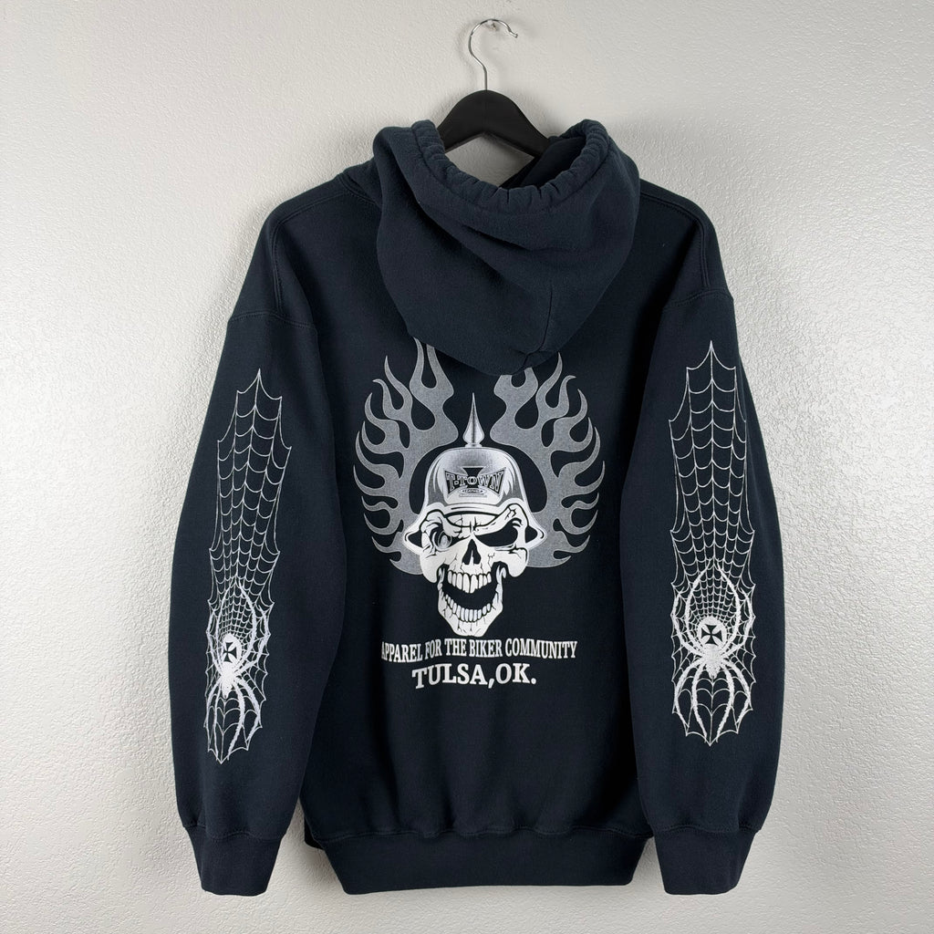 2000s Helmet Skull Spider Biker Hoodie - M