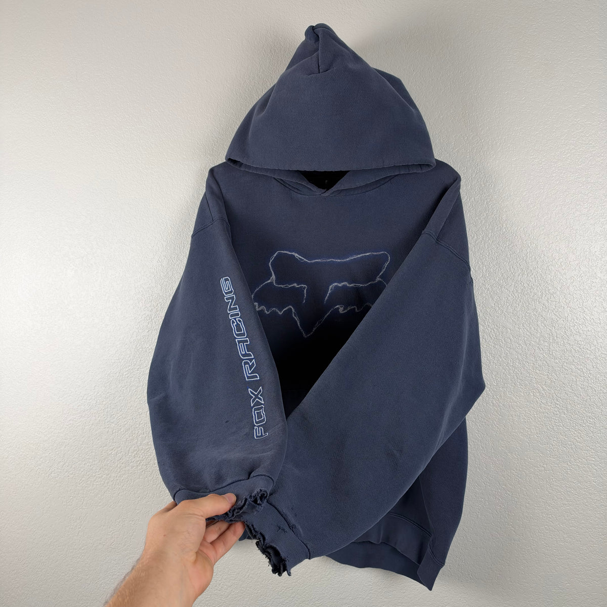 Faded Distressed Navy Fox Hoodie -  L