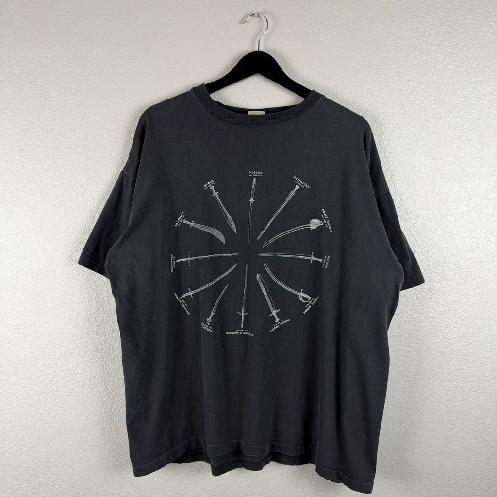 90s Faded Boxy Highlander Sword Spiral Tshirt - XL