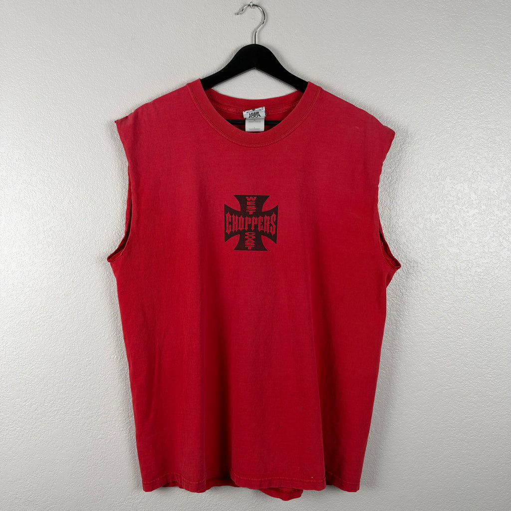 Faded Red West Coast Choppers Cut Off Shirt - L