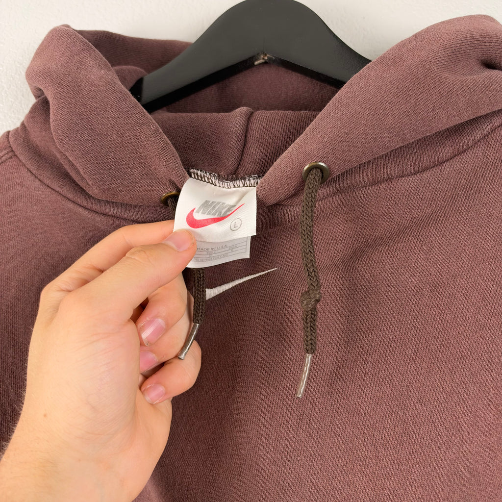 90s Grail Chocolate Brown Nike Center Swoosh Hoodie - L