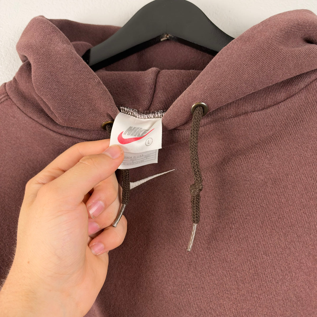 90s Grail Chocolate Brown Nike Center Swoosh Hoodie - L