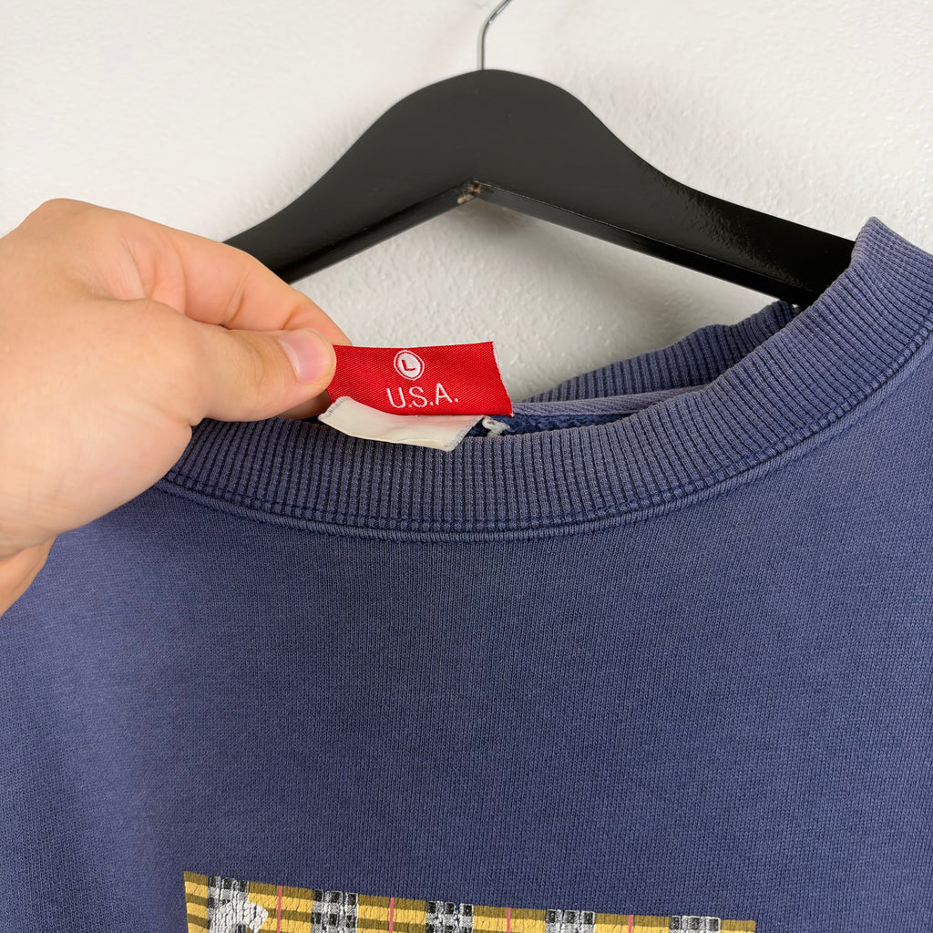 Grail 90s Faded Navy Supreme x Burberry Bootleg Crewneck - XL