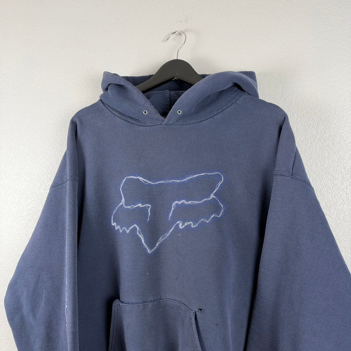 Faded Distressed Navy Fox Hoodie -  L