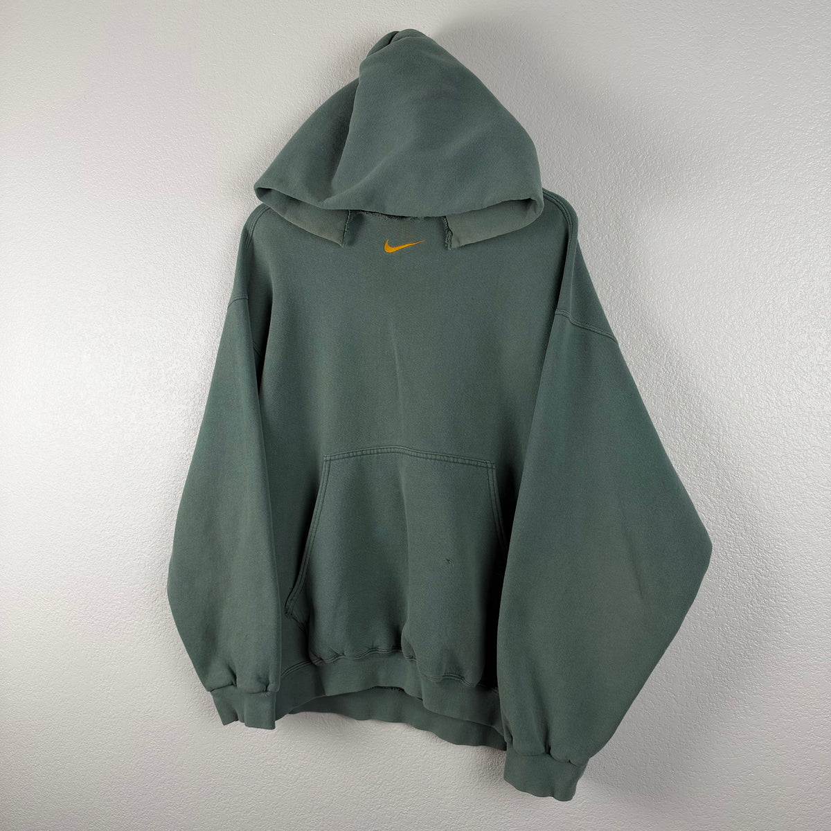 90s Faded Jade Green Nike Center Swoosh Hoodie - L