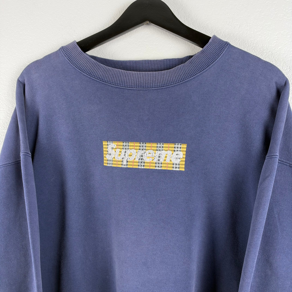 Grail 90s Faded Navy Supreme x Burberry Bootleg Crewneck - XL