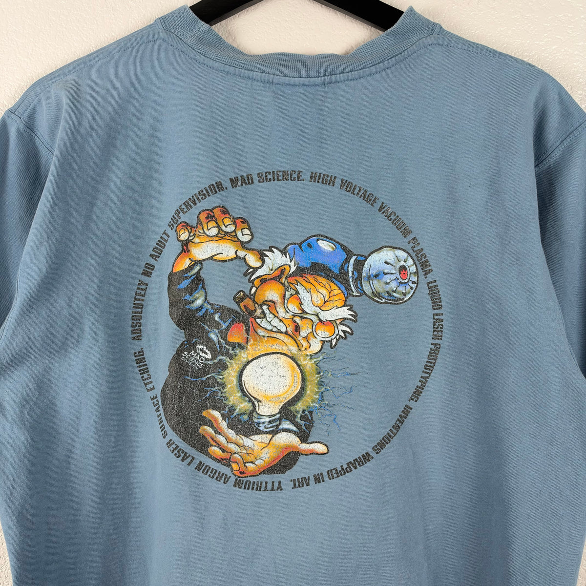 90s Baby Blue Oakley Software Mad Scientist Flame Tshirt - M/L