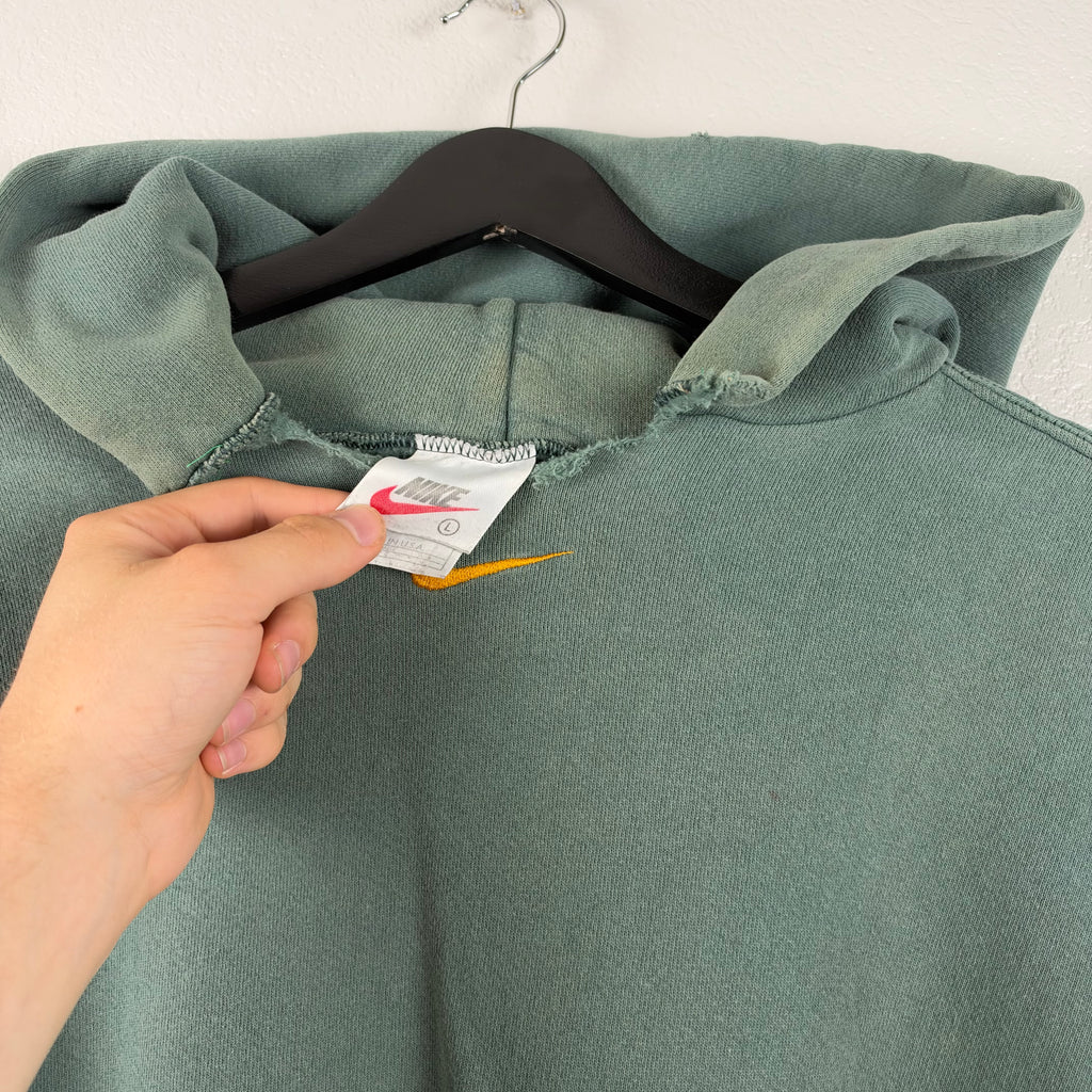 90s Faded Jade Green Nike Center Swoosh Hoodie - L