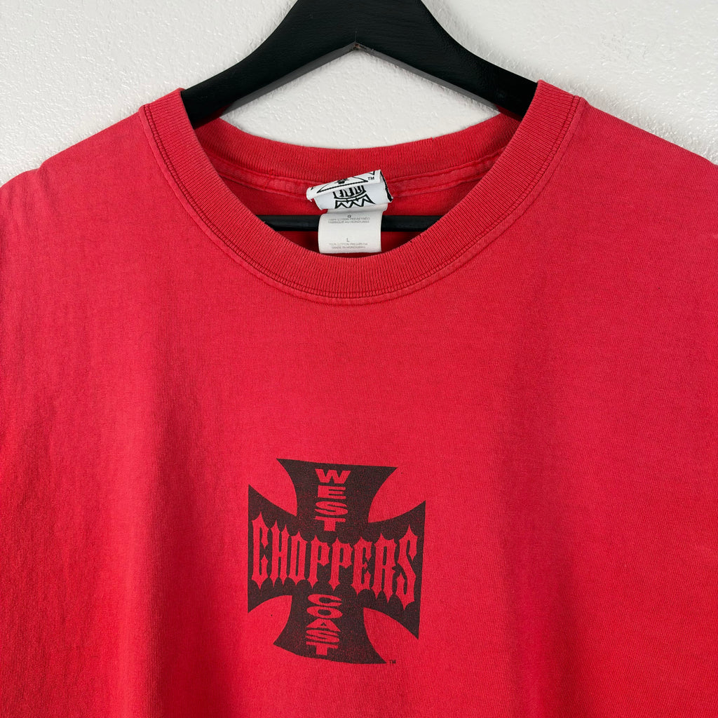 Faded Red West Coast Choppers Cut Off Shirt - L